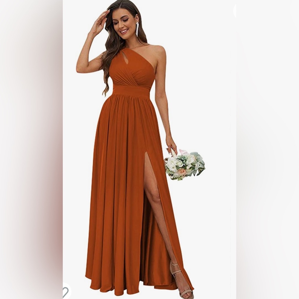 One Shoulder Pleated Dress Long Stretchy Satin Formal Party Dresses with Slit